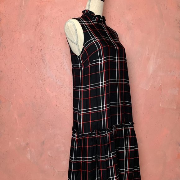 Violet Weekend Black Red Plaid Shift Dress/Black Check Dress/Drop Waist Dress/ - Picture 5 of 7